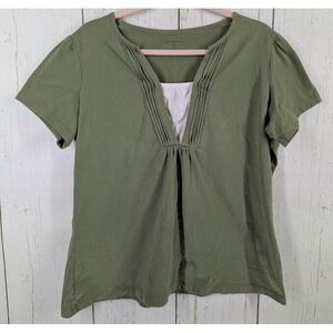 Crofrt Barrow Size 1X Green White Short‎ Sleeve Cotton Womens Casual Top